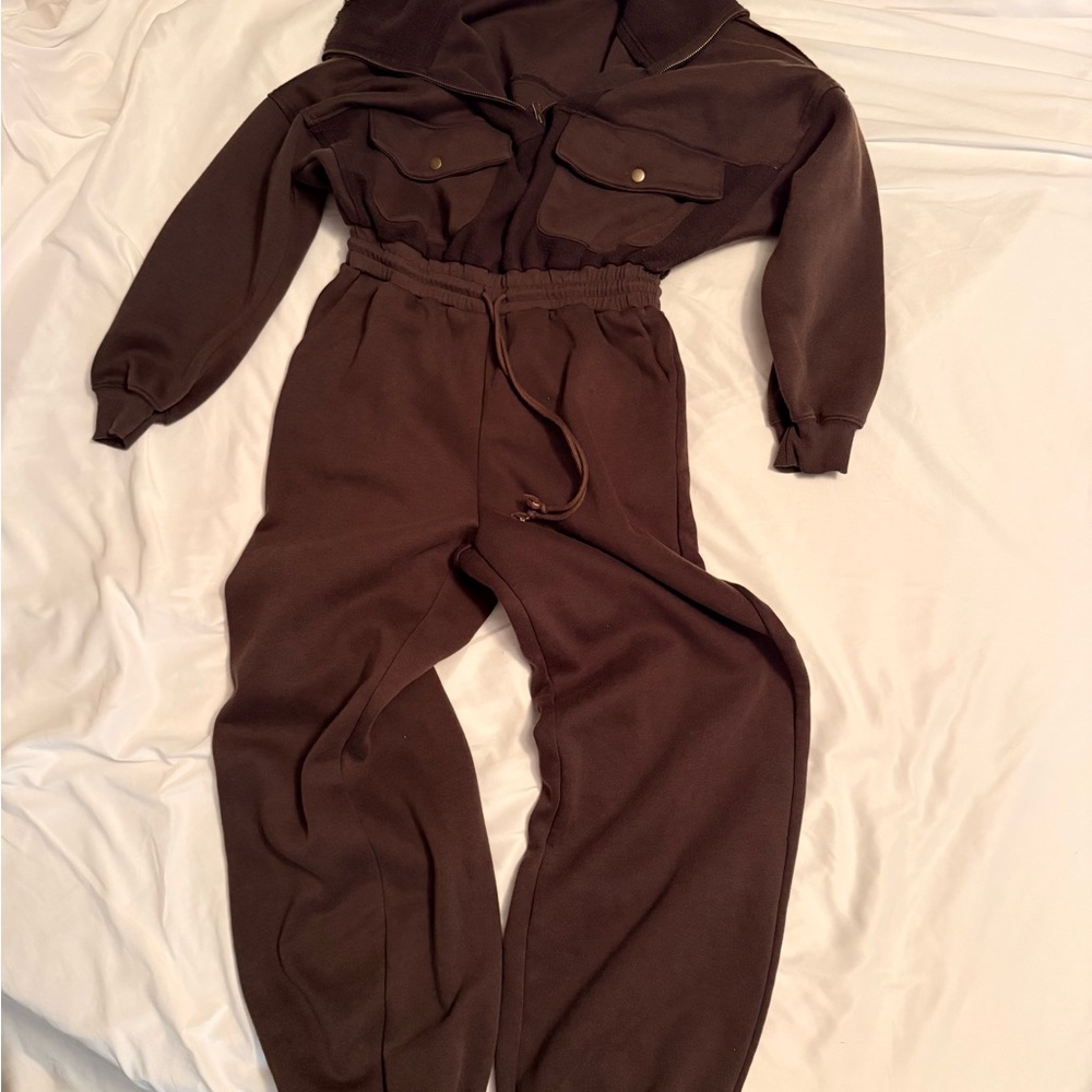 Fashion Nova Chocolate Brown Utility Drawstring Jumpsuit